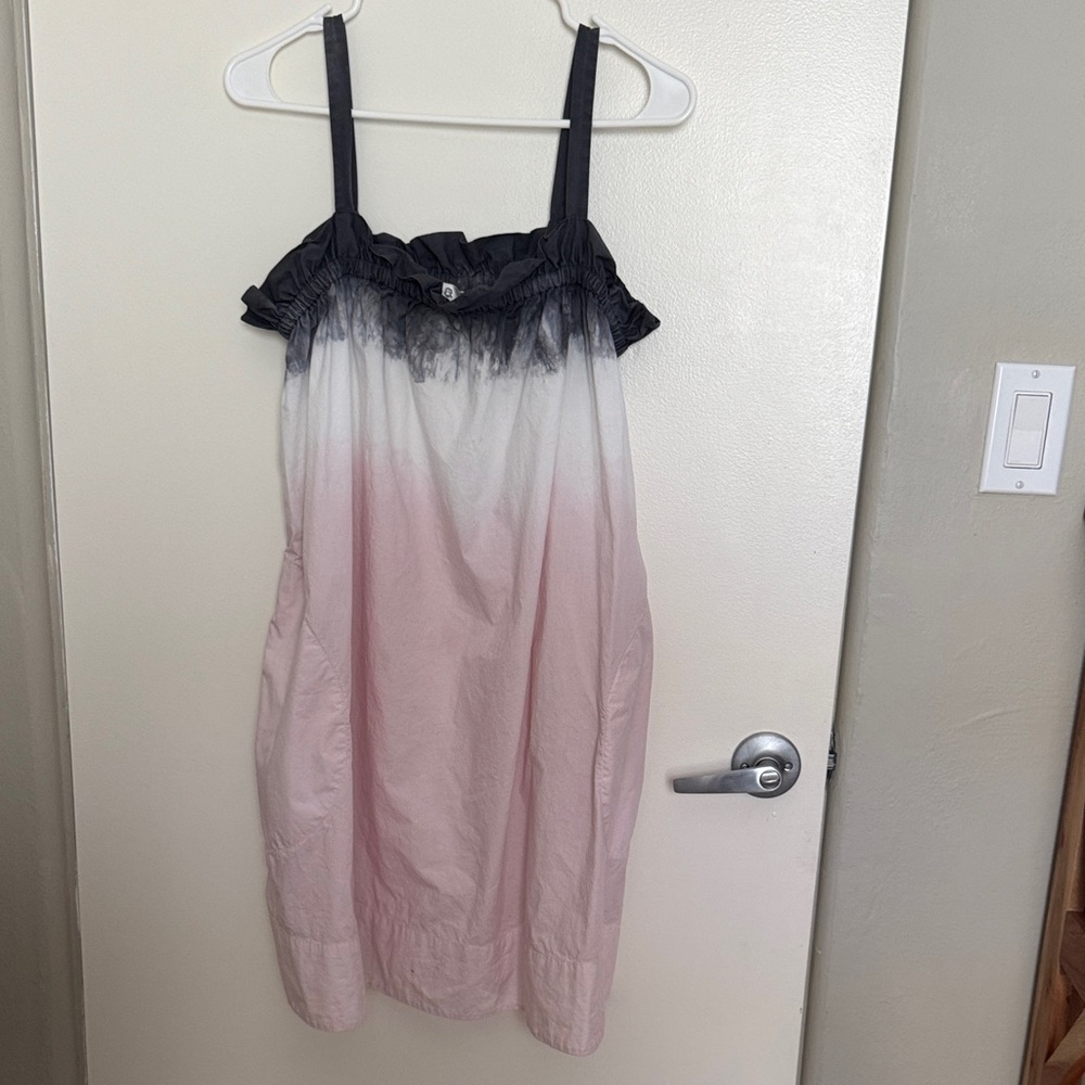 Sea New York Ombre Pink to White Sundress with Black Ruffle Trim
